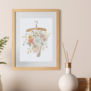Ballet Slippers with Florals on Hanger Giclee Fine Art Watercolor Print