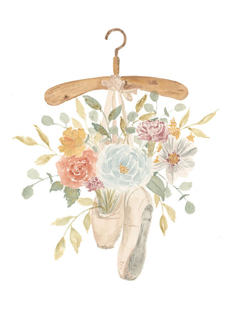 Ballet Slippers with Florals on Hanger Giclee Fine Art Watercolor Print