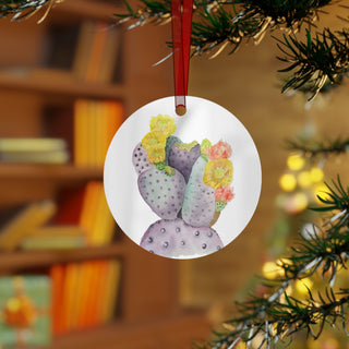 Purple Cactus Watercolor Design Metal Ornament