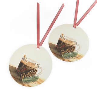 Festive Cocoa Watercolor Design Metal Ornaments