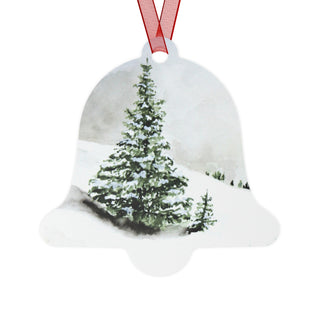 Pine Tree Snowy Landscape Watercolor Design Metal Ornament