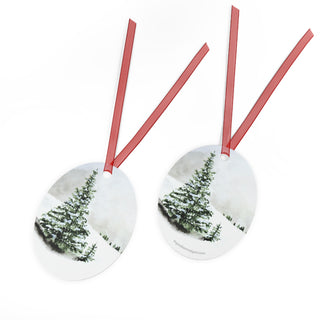 Pine Tree Snowy Landscape Watercolor Design Metal Ornament