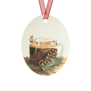 Festive Cocoa Watercolor Design Metal Ornaments