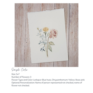 Custom Watercolor Birth Month Floral Bouquet, Hand-Painted Original Watercolor Art Personalized
