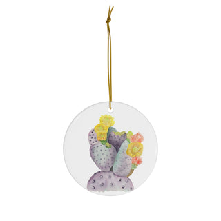 Purple Prickly Pear Cactus Watercolor Design Ceramic Ornament