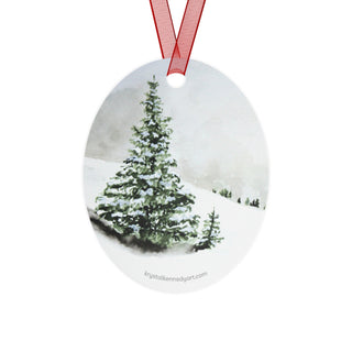 Pine Tree Snowy Landscape Watercolor Design Metal Ornament