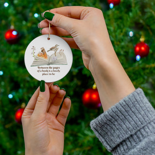 Open Book: Arrows, Fire, Katniss Flower, Rose and Bird Ceramic Ornament