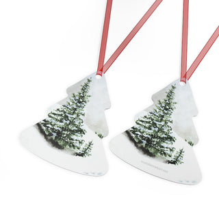 Pine Tree Snowy Landscape Watercolor Design Metal Ornament