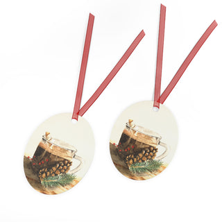 Festive Cocoa Watercolor Design Metal Ornaments