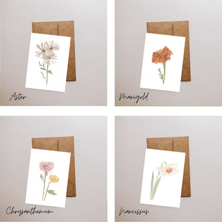 Birthmonth Flower Watercolor Print Greeting Cards