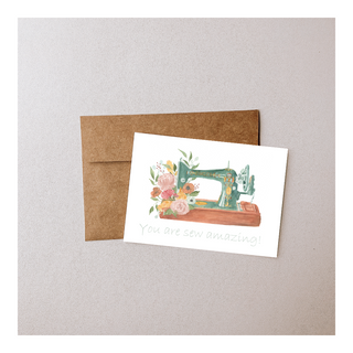 Colorful Antique Sewing machine Watercolor Print Greeting Card