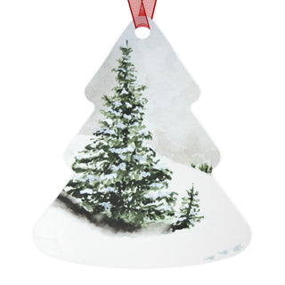 Pine Tree Snowy Landscape Watercolor Design Metal Ornament