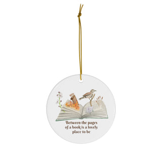 Open Book: Arrows, Fire, Katniss Flower, Rose and Bird Ceramic Ornament