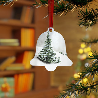 Pine Tree Snowy Landscape Watercolor Design Metal Ornament