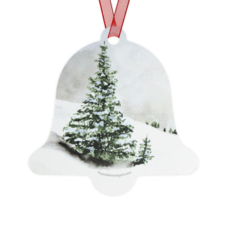 Pine Tree Snowy Landscape Watercolor Design Metal Ornament