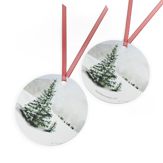 Pine Tree Snowy Landscape Watercolor Design Metal Ornament