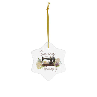 "Sewing is my Therapy" Antique Sewing Machine Watercolor Design Ceramic Ornament, 2 Shapes