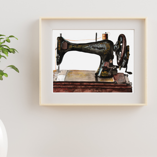 Antique Sewing Machine Watercolor Giclee Art Print