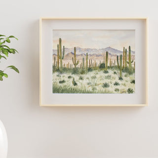 Saguaro Cactus Desert Landscape Original, Hand-Painted Watercolor Art, 5x7