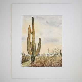 Saguaro Cactus Warm Muted Tones Desert Watercolor Art Print