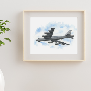 B-52 Airplane  Red Tail Giclee Fine Art Watercolor Print