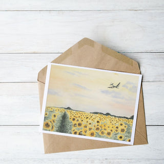 Sunflower Field Sunset with B-52 Greeting Card, 5x7
