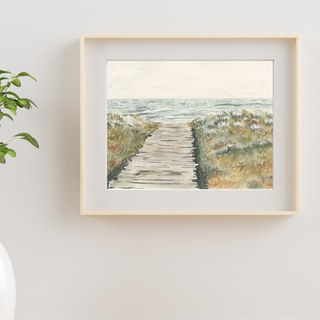 Beach Walk Muted Landscape Original Hand-painted Watercolor Art 5x7