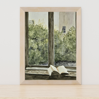 Cozy Window Sill Open Book Watercolor PRINT PRE-ORDER