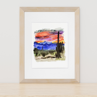 Bright Colors Desert Sunset Watercolor Giclee Art Print