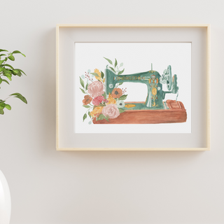 Antique Sewing Machine, Colorful, Floral Giclee Watercolor Print