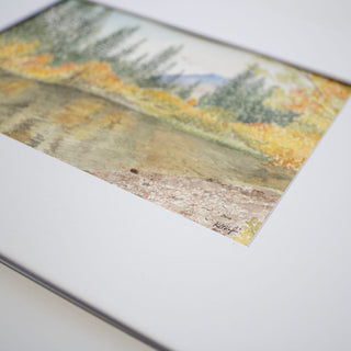Fall Lake Original, Hand-Painted Watercolor Landscape, 5x7