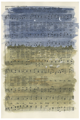 The First Noel Landscape on Sheet Music Watercolor Art Print, Christmas Art, 8x12