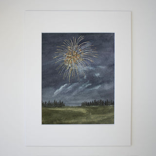 Fireworks Night Sky Field Watercolor Art Print