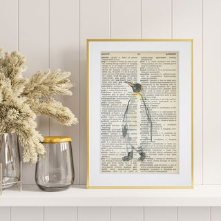 Penguin on Dictionary Page, Watercolor Art Print 4x6