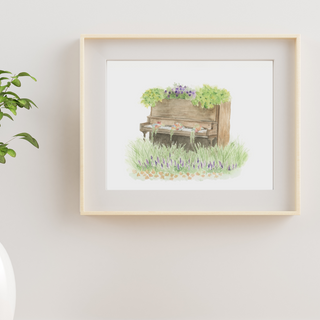 Piano Overgrown with Florals Original Hand-Painted Watercolor Art