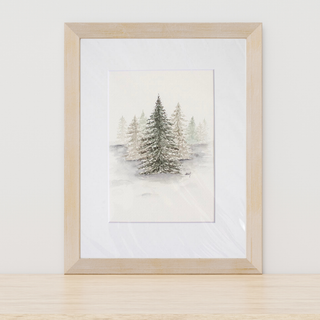 Simple Pine Trees in Snow 5x7 ORIGINAL Watercolor Landscape