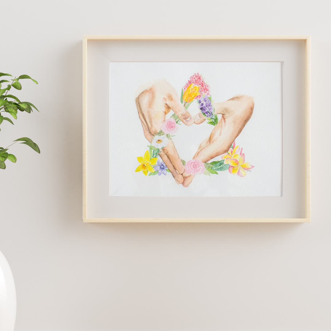 Adopt Symbol Adoption Symbol Heart Hands and Floral Triangle 8x10 ORIGINAL Watercol ...