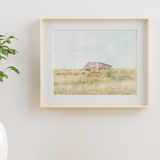 Old Barn in Field ORIGINAL 8x10 Hand-Painted Watercolor