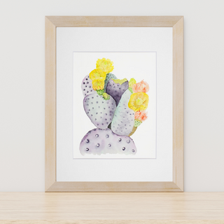 Prickly Pear Cactus with Yellow Blooms Giclee Fine Art Print