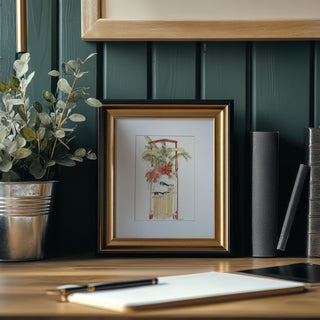 Holiday Sled with Ice Skates and Greenery, Hand-Painted Original Watercolor Painting, 5x7