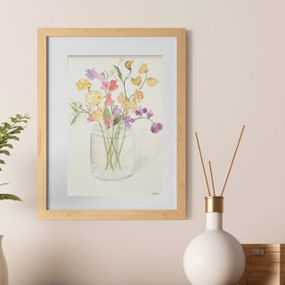 Sweet Pea Flowers in Jar, Original Hand-Painted Watercolor, 5x7