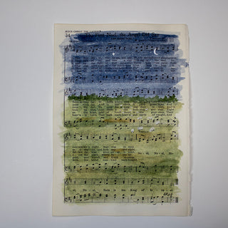 The First Noel Hand-Painted Landscape on Sheet Music, Christmas Art, 6x8