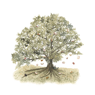 Tree of Books, Girl Reading Under Tree Watercolor Art Print