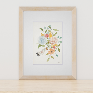 Paint Tube with Florals, Original Hand-painted Watercolor Art