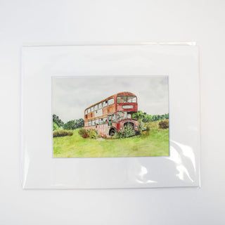 Red Bus in English Field Fine Art Giclee Print