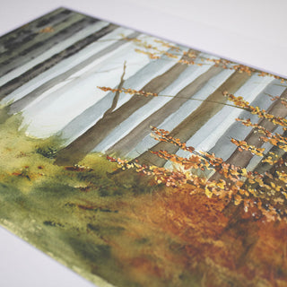 Fall Atmospheric Landscape, Hand-Painted Watercolor Landscape Autumn Scene, 9x12