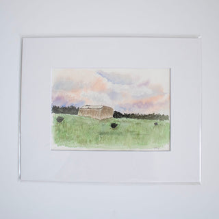 Barn in Field ORIGINAL 5x7 Watercolor Painting