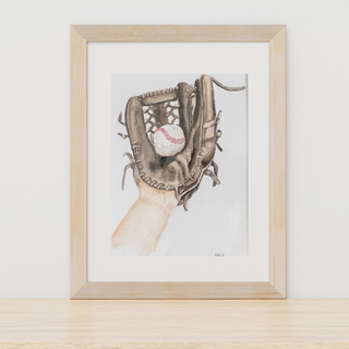 Baseball Mitt and Ball ORIGINAL 5x7 Hand-Painted Watercolor Art