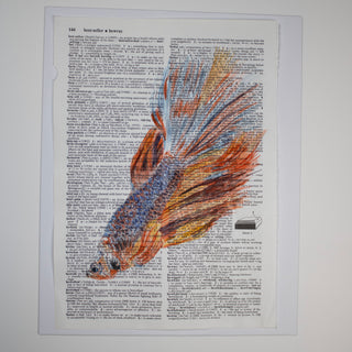 Betta Fish Hand-Painted Watercolor on Dictionary Page