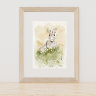 Bunny in Grasses Loose Watercolor 5x7 ORIGINAL Hand-Painted Art